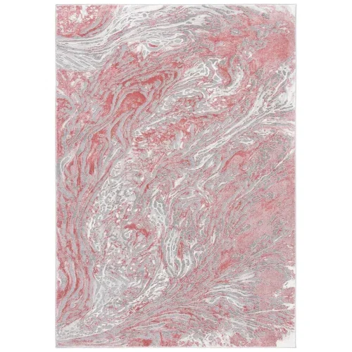 Tapete Prado de Remolinos Ondulantes en Gris con Rosa