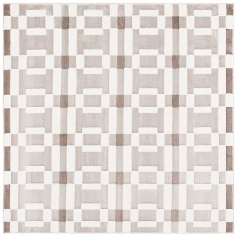 Tapete Ritmo de Cuadrícula Entrelazada en Marfil con Beige
