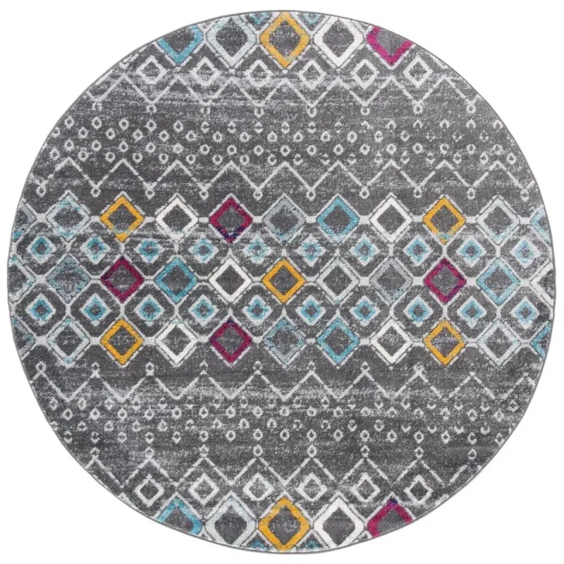 Tapete Roterdam Franjas de Rombos en Gris Oscuro Multicolor