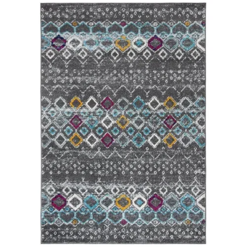 Tapete Roterdam Franjas de Rombos en Gris Oscuro Multicolor