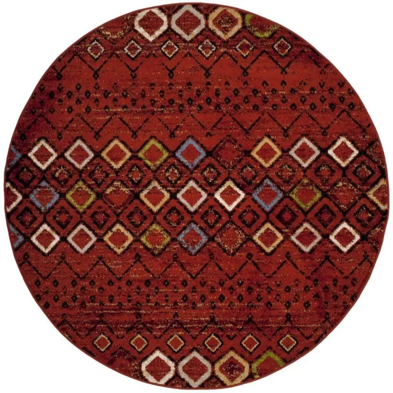 Tapete Roterdam Franjas de Rombos en Rojo Multicolor