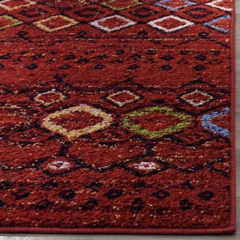 Tapete Roterdam Franjas de Rombos en Rojo Multicolor