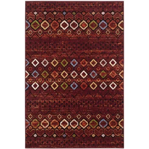 Tapete Roterdam Franjas de Rombos en Rojo Multicolor