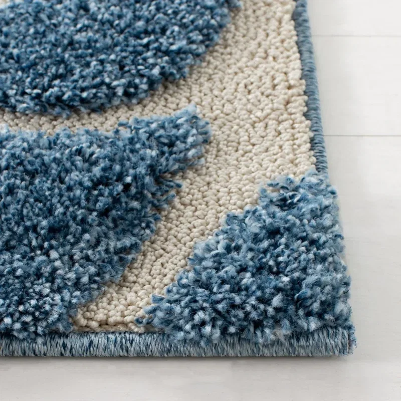 Tapete Shag Miami Damasco en Azul con Marfil