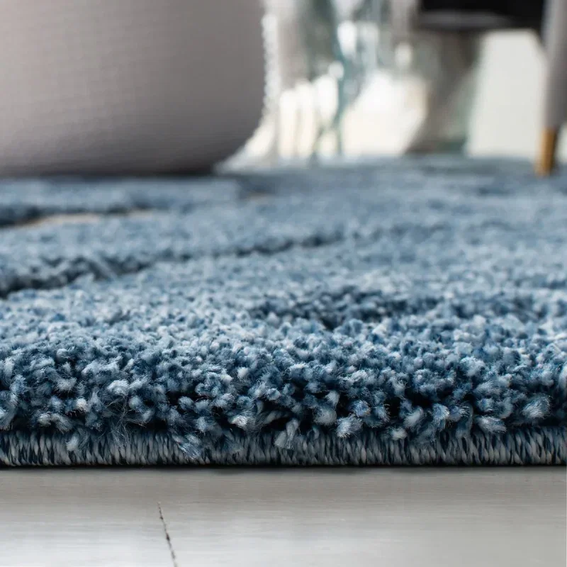 Tapete Shag Miami Damasco en Azul con Marfil