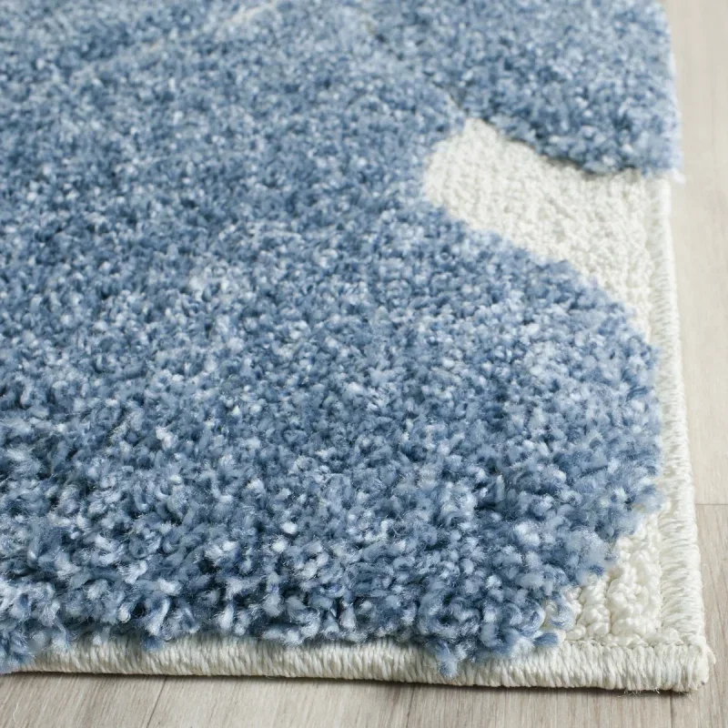 Tapete Shag Miami Damasco en Azul con Marfil