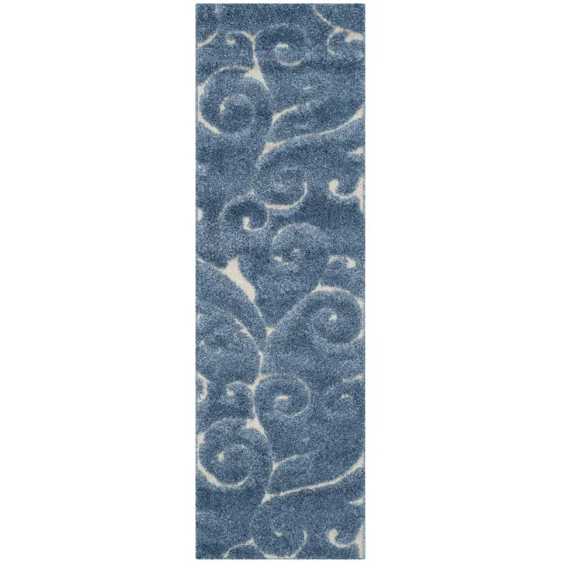Tapete Shag Miami Damasco en Azul con Marfil