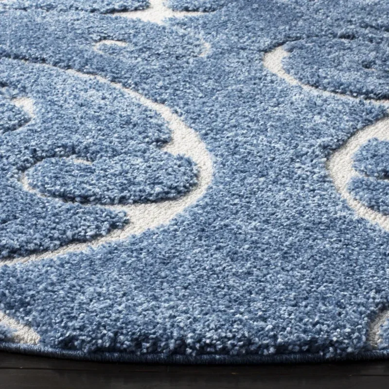 Tapete Shag Miami Damasco en Azul con Marfil