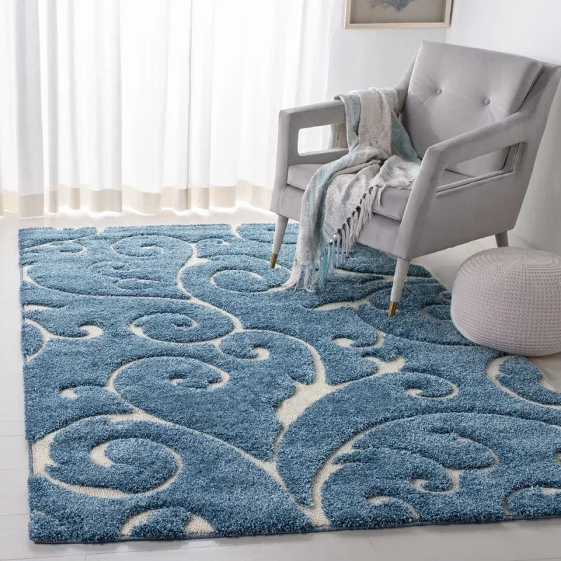 Tapete Shag Miami Damasco en Azul con Marfil