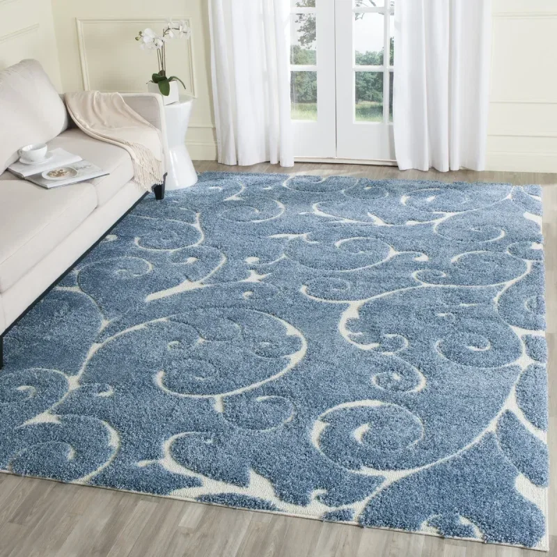Tapete Shag Miami Damasco en Azul con Marfil