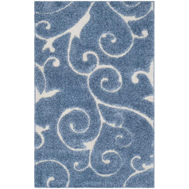 Tapete Shag Miami Damasco en Azul con Marfil