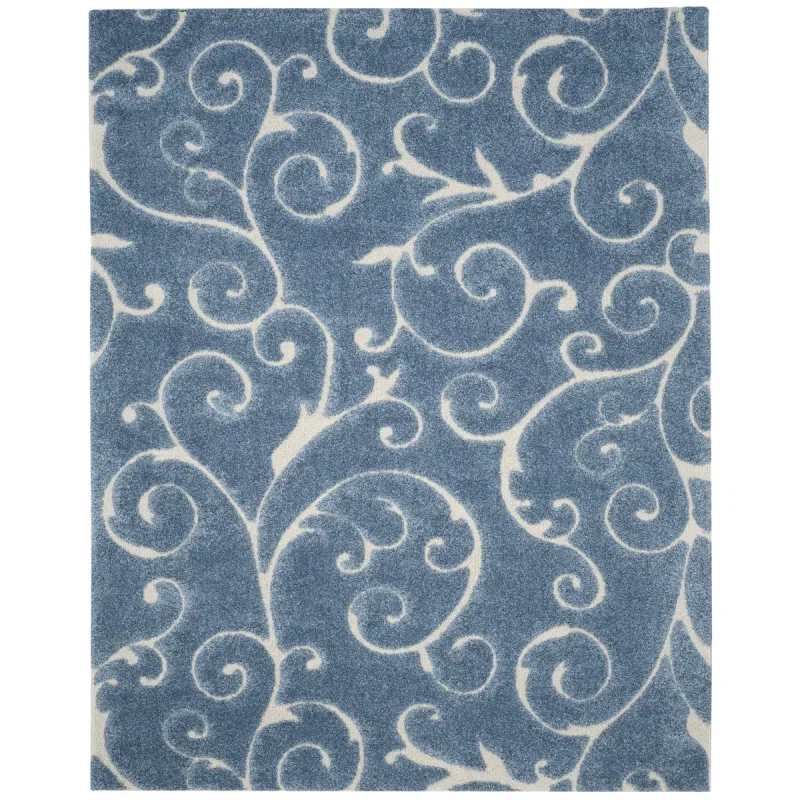 Tapete Shag Miami Damasco en Azul con Marfil