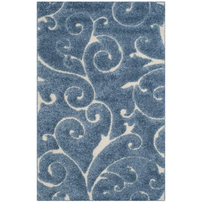 Tapete Shag Miami Damasco en Azul con Marfil