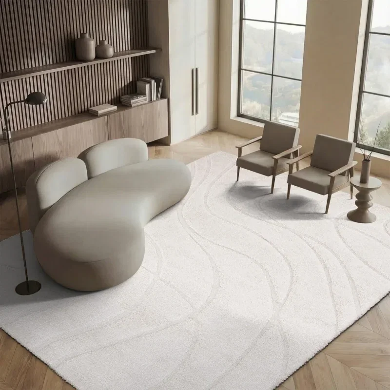 Tapete Shag Miami de Curvas en Natural con Marfil