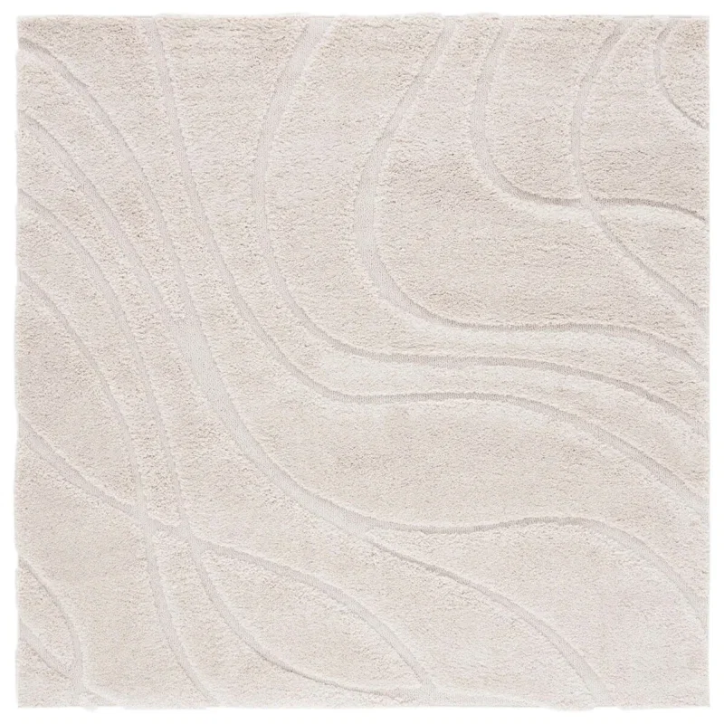 Tapete Shag Miami de Curvas en Natural con Marfil