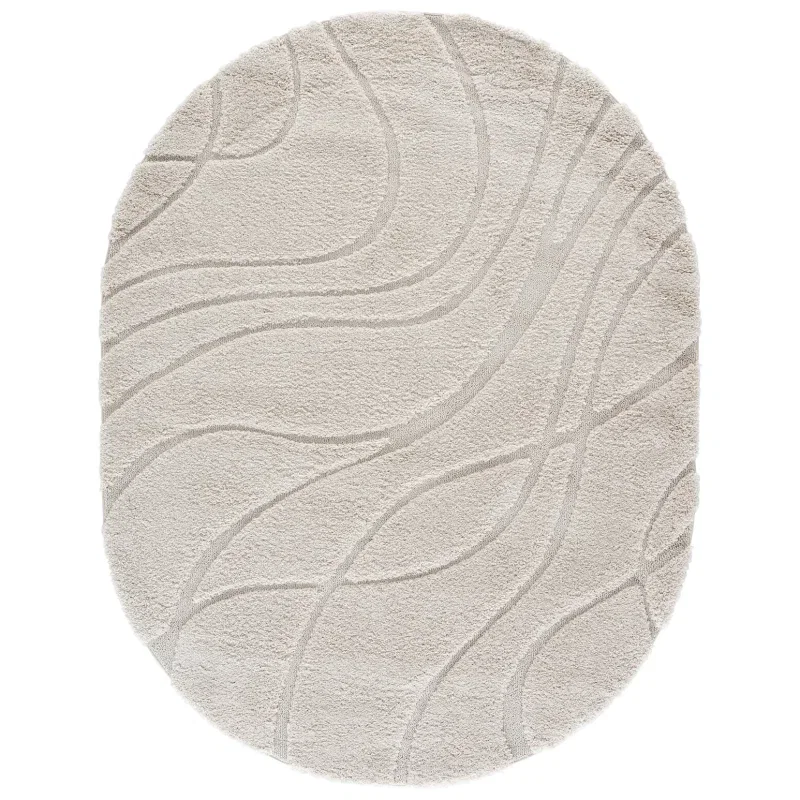 Tapete Shag Miami de Curvas en Natural con Marfil