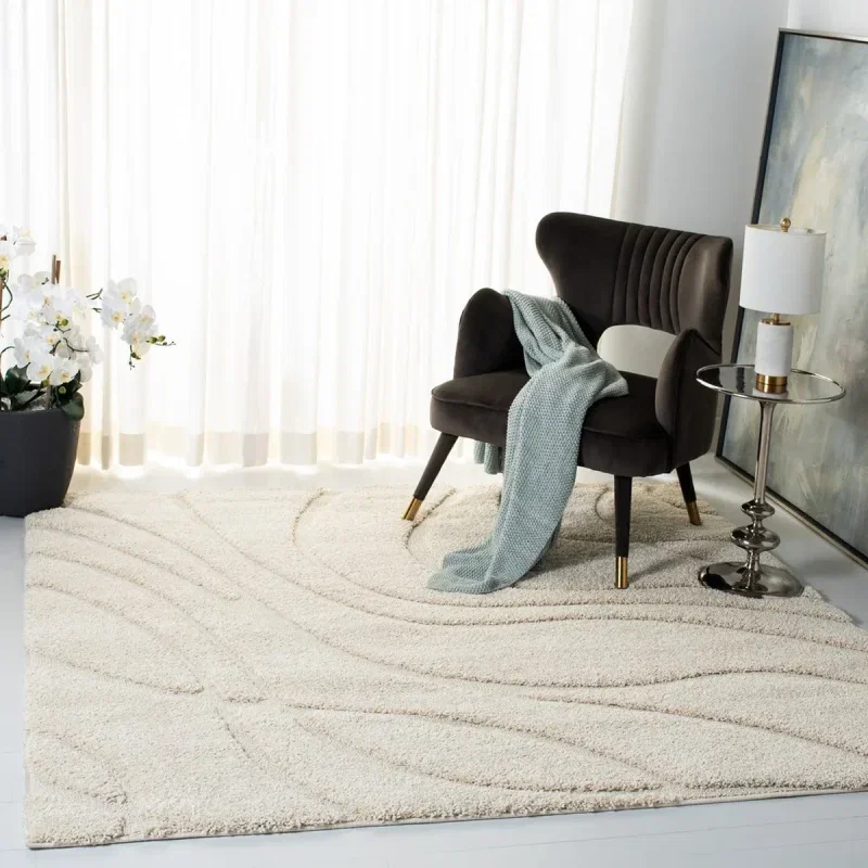Tapete Shag Miami de Curvas en Natural con Marfil