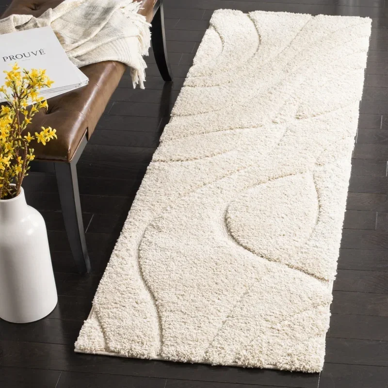 Tapete Shag Miami de Curvas en Natural con Marfil
