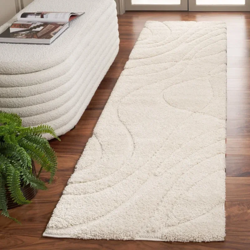 Tapete Shag Miami de Curvas en Natural con Marfil