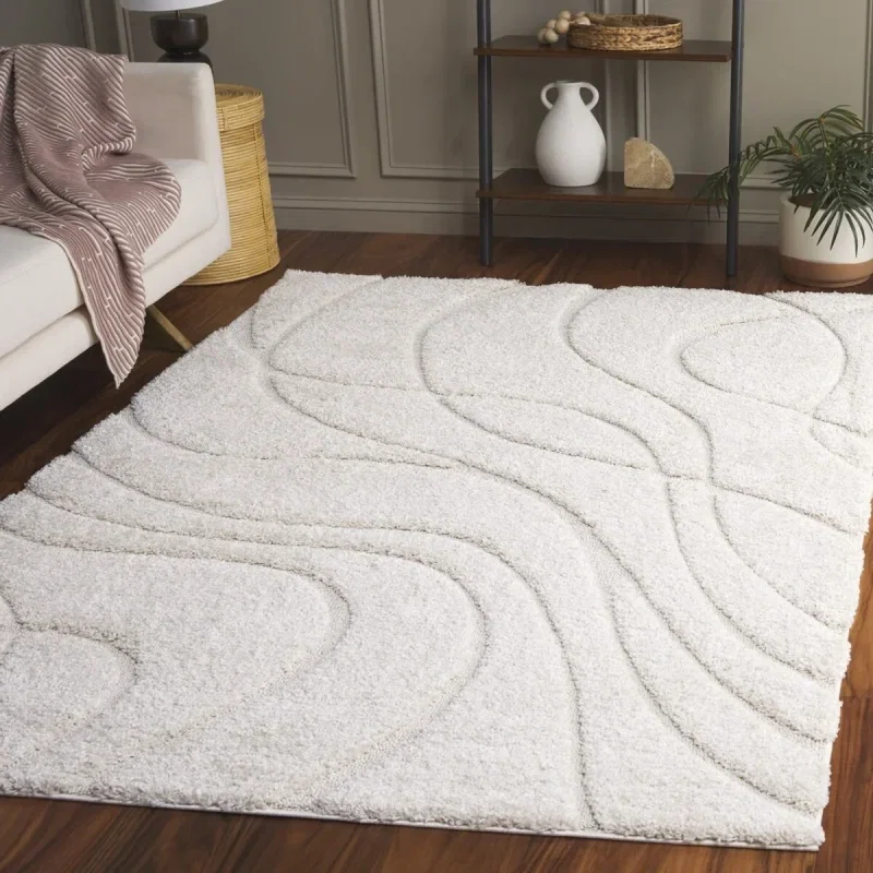 Tapete Shag Miami de Curvas en Natural con Marfil