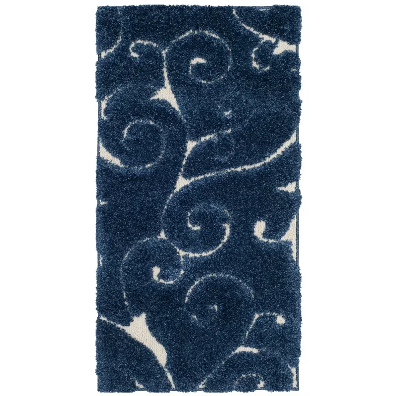 Tapete Shag Miami de Hojas en Azul con Marfil