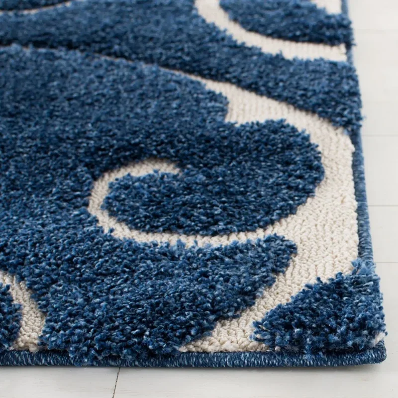 Tapete Shag Miami de Hojas en Azul con Marfil