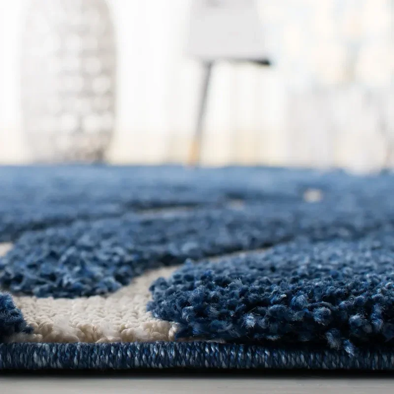 Tapete Shag Miami de Hojas en Azul con Marfil