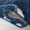 Tapete Shag Miami de Hojas en Azul con Marfil