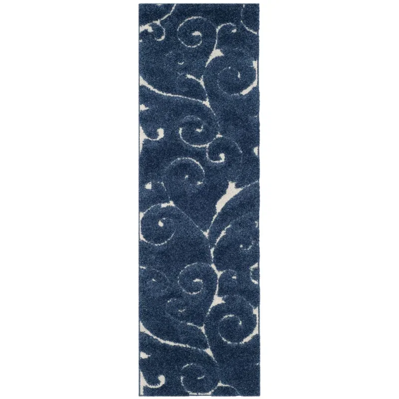 Tapete Shag Miami de Hojas en Azul con Marfil