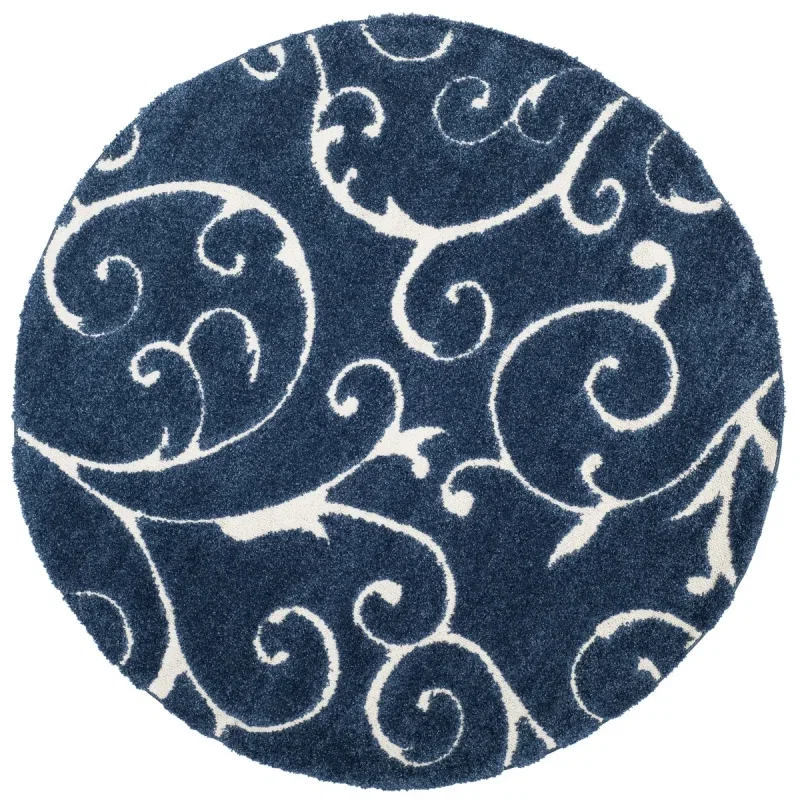 Tapete Shag Miami de Hojas en Azul con Marfil