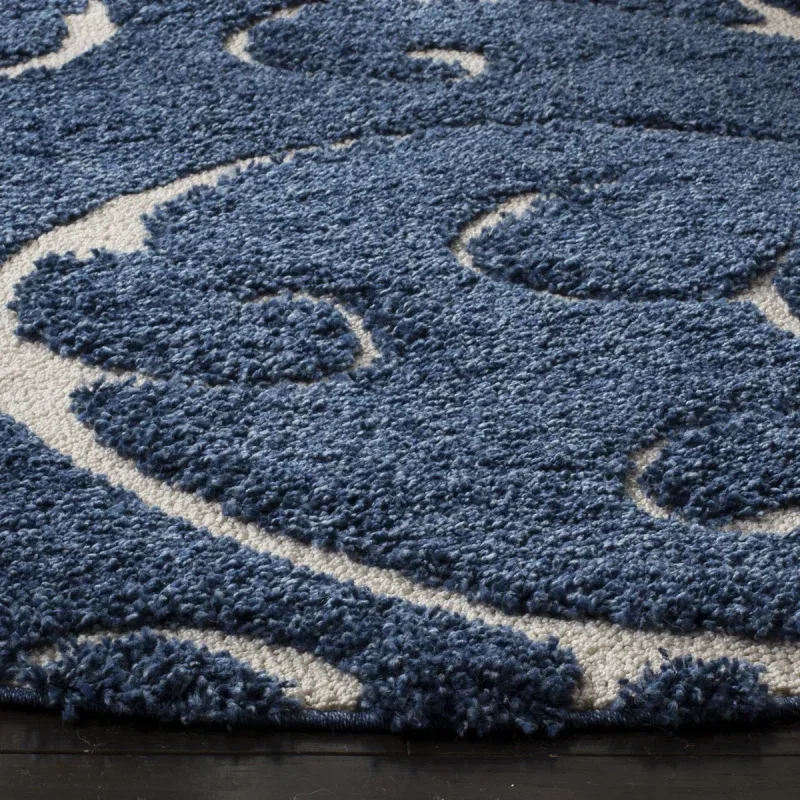 Tapete Shag Miami de Hojas en Azul con Marfil