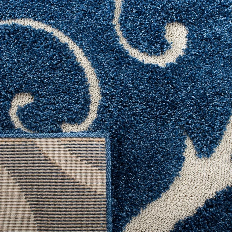 Tapete Shag Miami de Hojas en Azul con Marfil