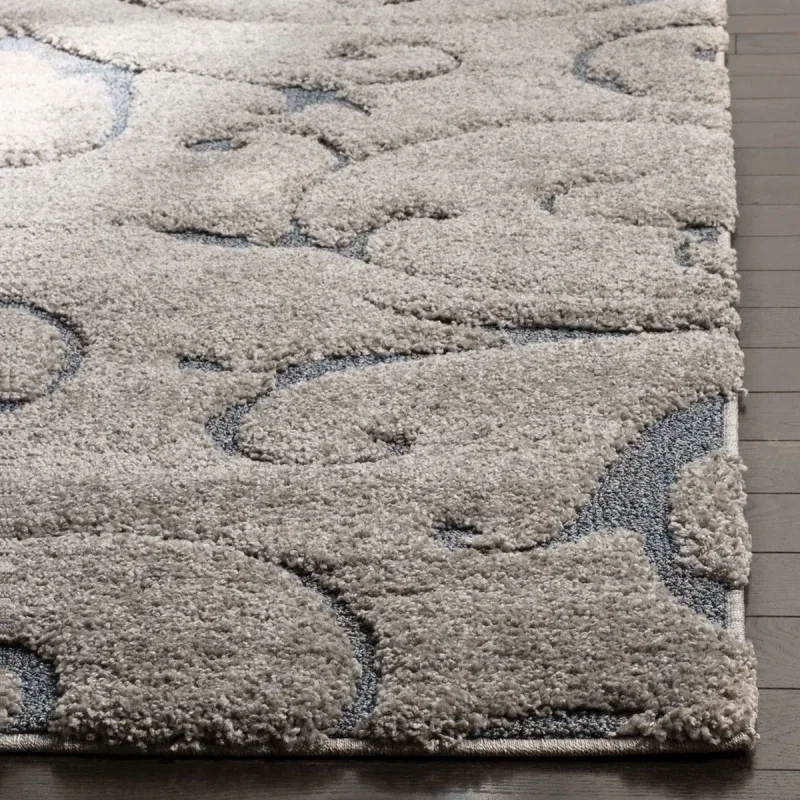 Tapete Shag Miami de Hojas en Gris con Azul
