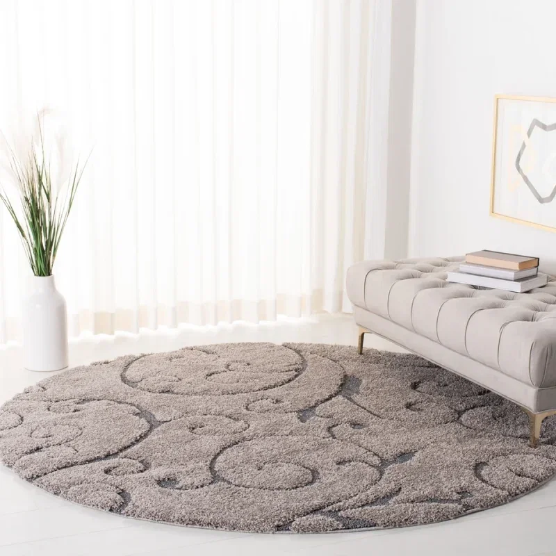 Tapete Shag Miami de Hojas en Gris con Azul