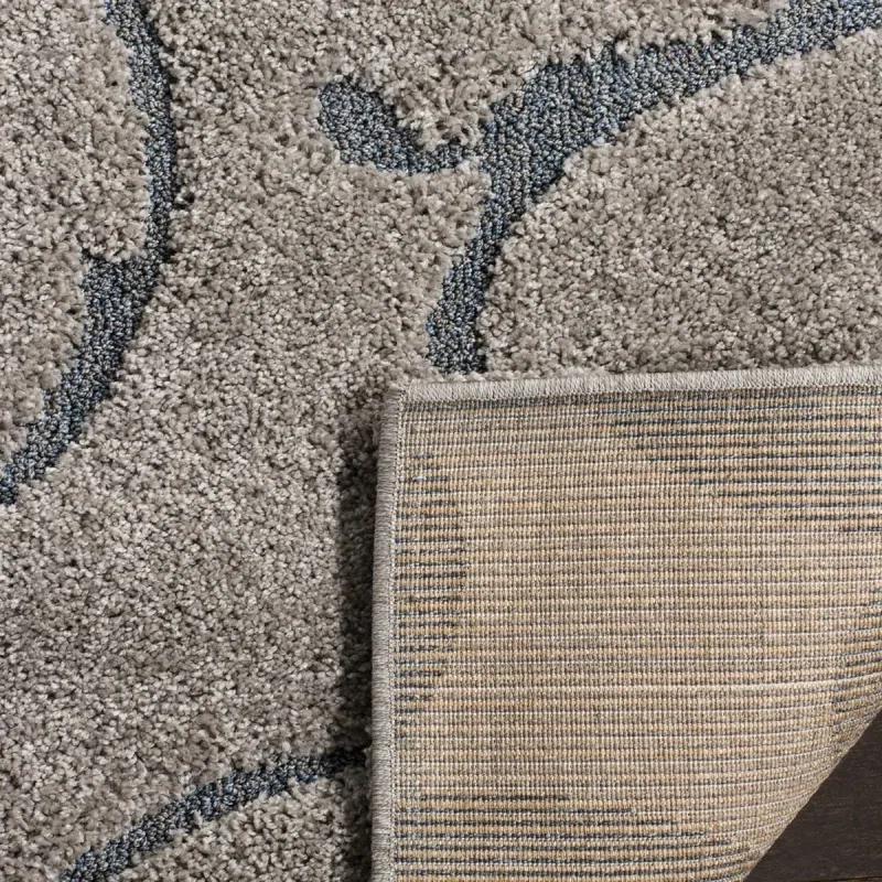 Tapete Shag Miami de Hojas en Gris con Azul