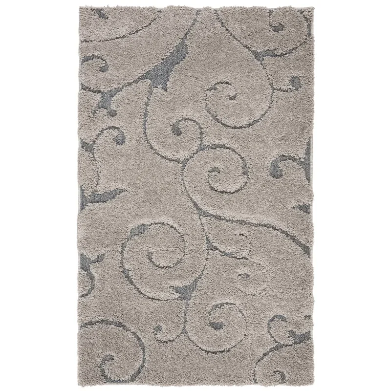 Tapete Shag Miami de Hojas en Gris con Azul