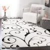 Tapete Shag Miami de Hojas en Marfil con Negro