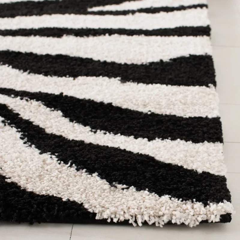 Tapete Shag Miami de Rayas en Marfil con Negro