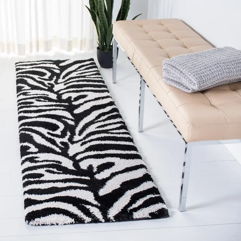 Tapete Shag Miami de Rayas en Marfil con Negro