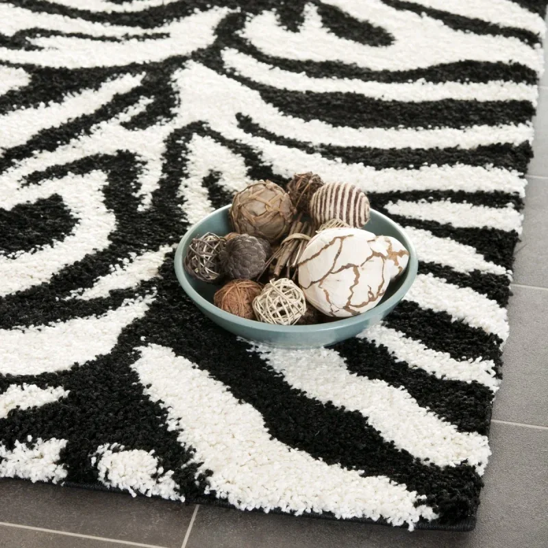 Tapete Shag Miami de Rayas en Marfil con Negro
