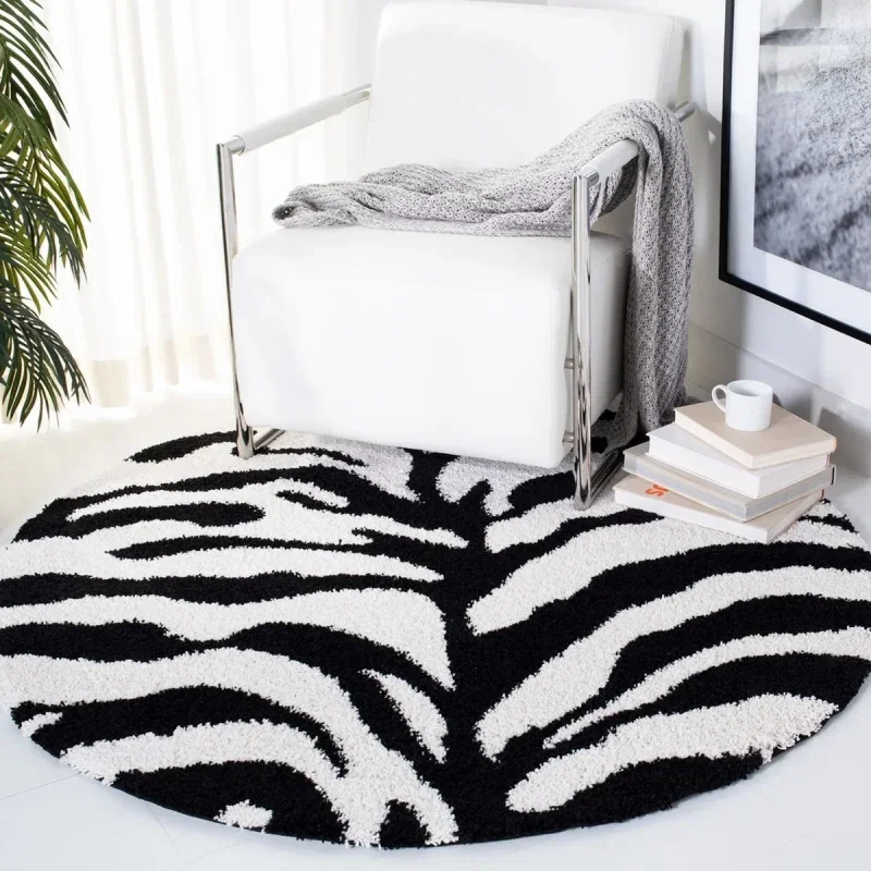 Tapete Shag Miami de Rayas en Marfil con Negro