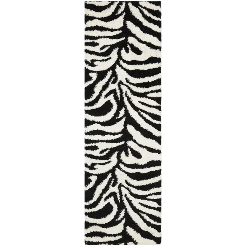 Tapete Shag Miami de Rayas en Marfil con Negro