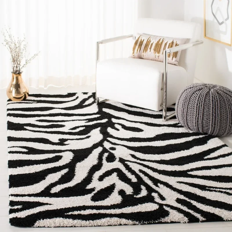 Tapete Shag Miami de Rayas en Marfil con Negro