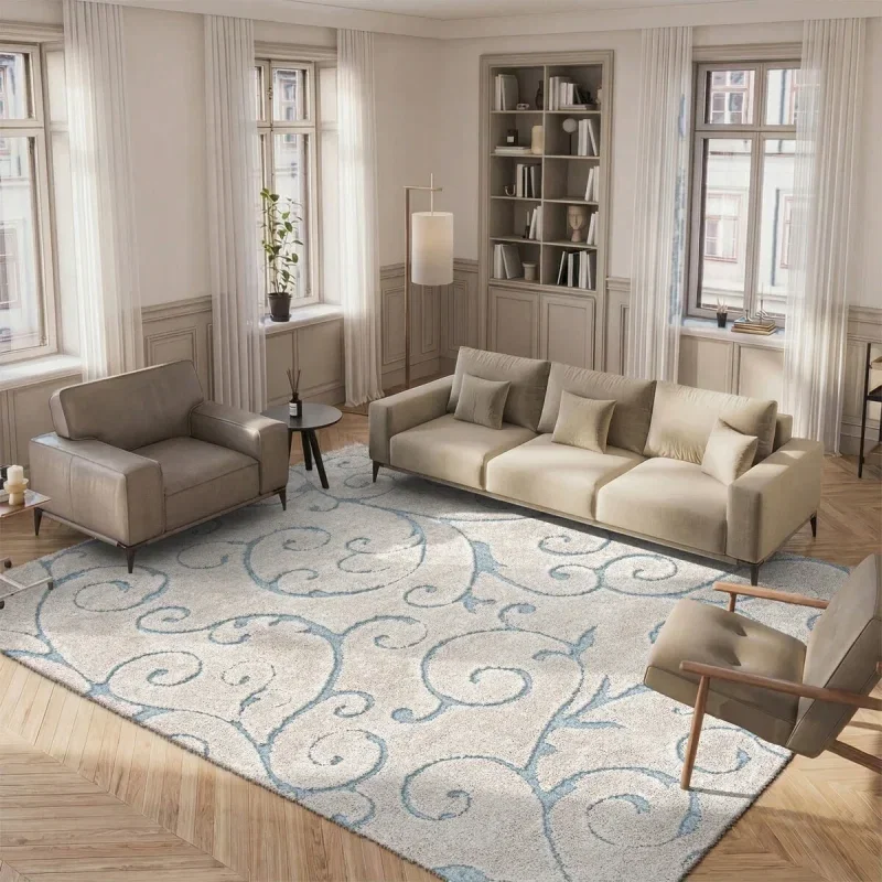 Tapete Shag Miami Floral en Beige con Azul