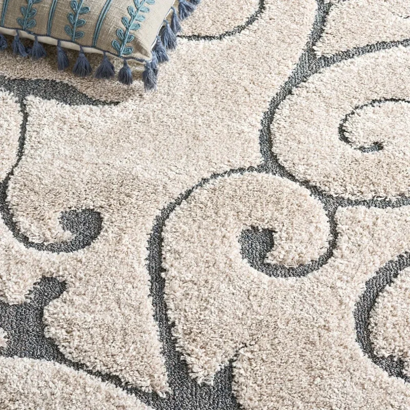 Tapete Shag Miami Floral en Beige con Azul