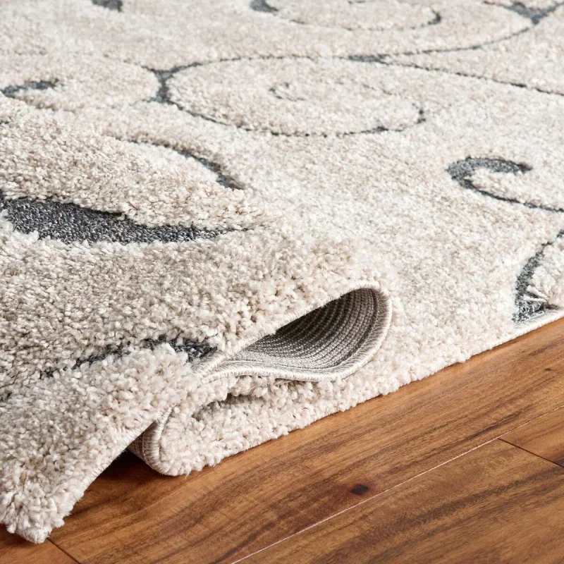 Tapete Shag Miami Floral en Beige con Azul
