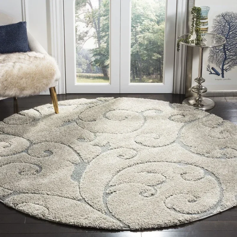 Tapete Shag Miami Floral en Beige con Azul