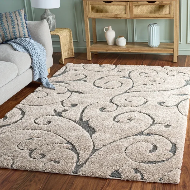 Tapete Shag Miami Floral en Beige con Azul