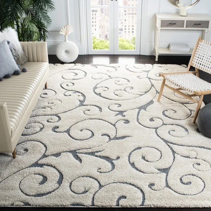 Tapete Shag Miami Floral en Beige con Azul