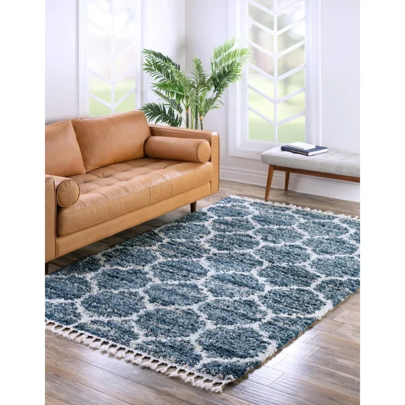 shag nordico enrejado en azul